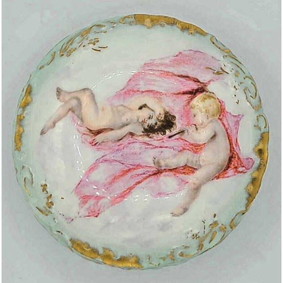 Antique(1894-1900) Remi Delinieres D&C, Limoges Hand Painted Cherubs Trinket Box - Picture 1 of 11